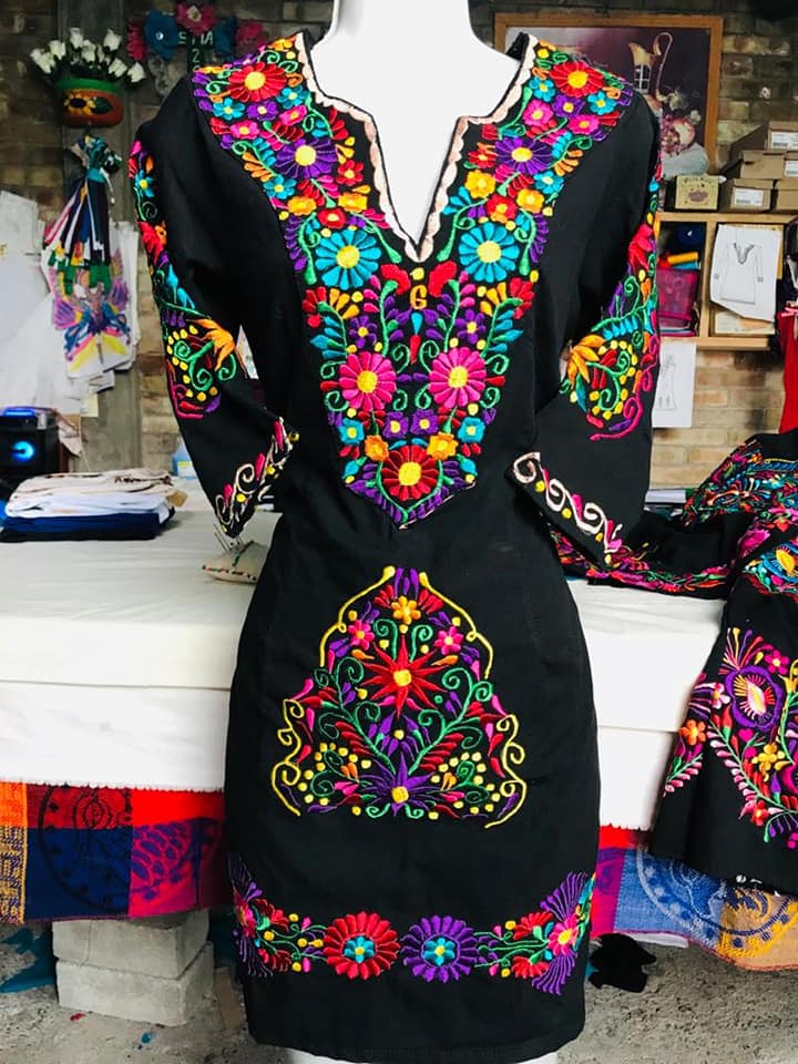 Black Mexican Hand Embroidered Dress